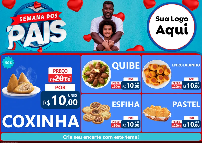 Modelo de Encarte para Encarte A4 Horizontal com o tema Semana Dos Pais para Salgadaria