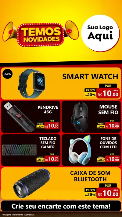 Modelo de TV para TV Vertical com o tema Temos Novidades para Informática