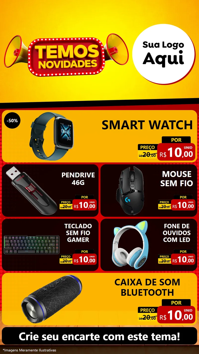 Modelo de TV para TV Vertical com o tema Temos Novidades para Informática