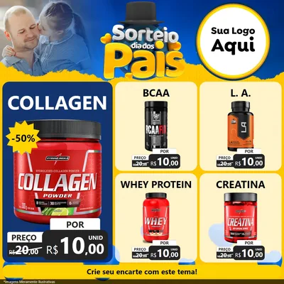 Modelo de Rede Social para Feed Facebook com o tema Sorteio Dia Dos Pais para Suplementos alimentares