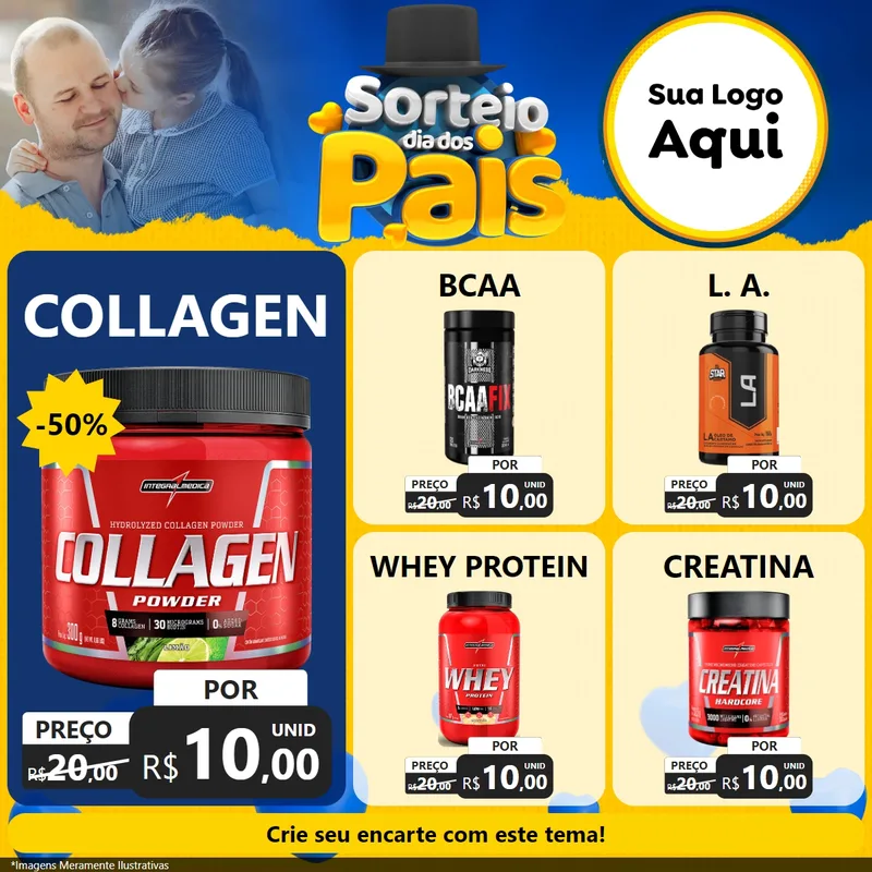 Modelo de Rede Social para Feed Facebook com o tema Sorteio Dia Dos Pais para Suplementos alimentares