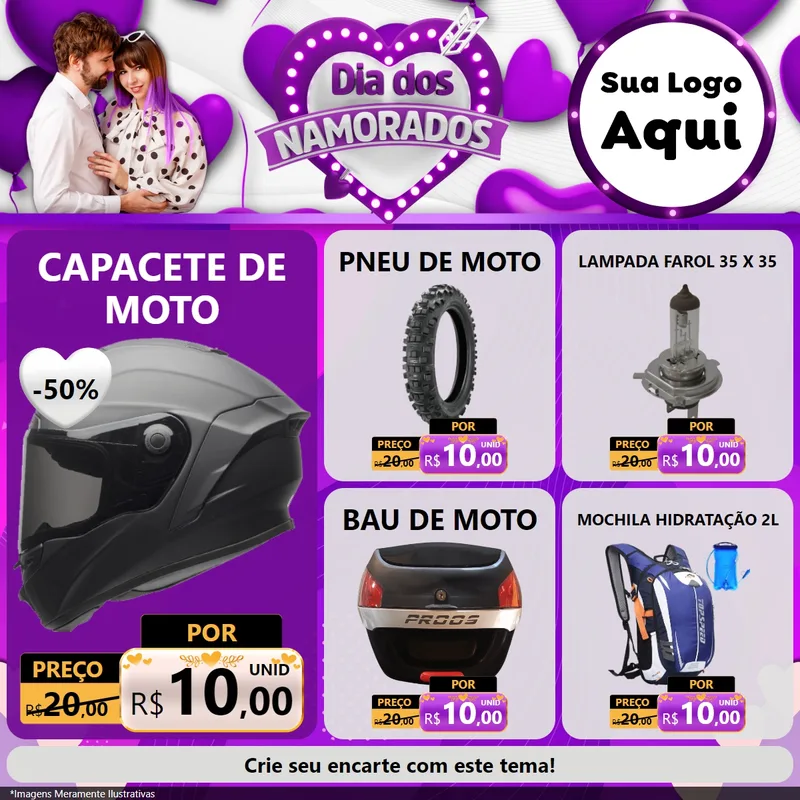 Modelo de Rede Social para Feed Facebook com o tema Dia dos Namorados para Moto peças