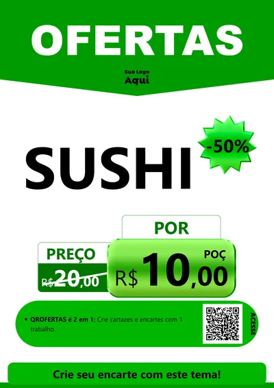 Modelo de Cartaz para Cartaz A4 Vertical com o tema Ofertas Verde Cartaz para Comida japonesa
