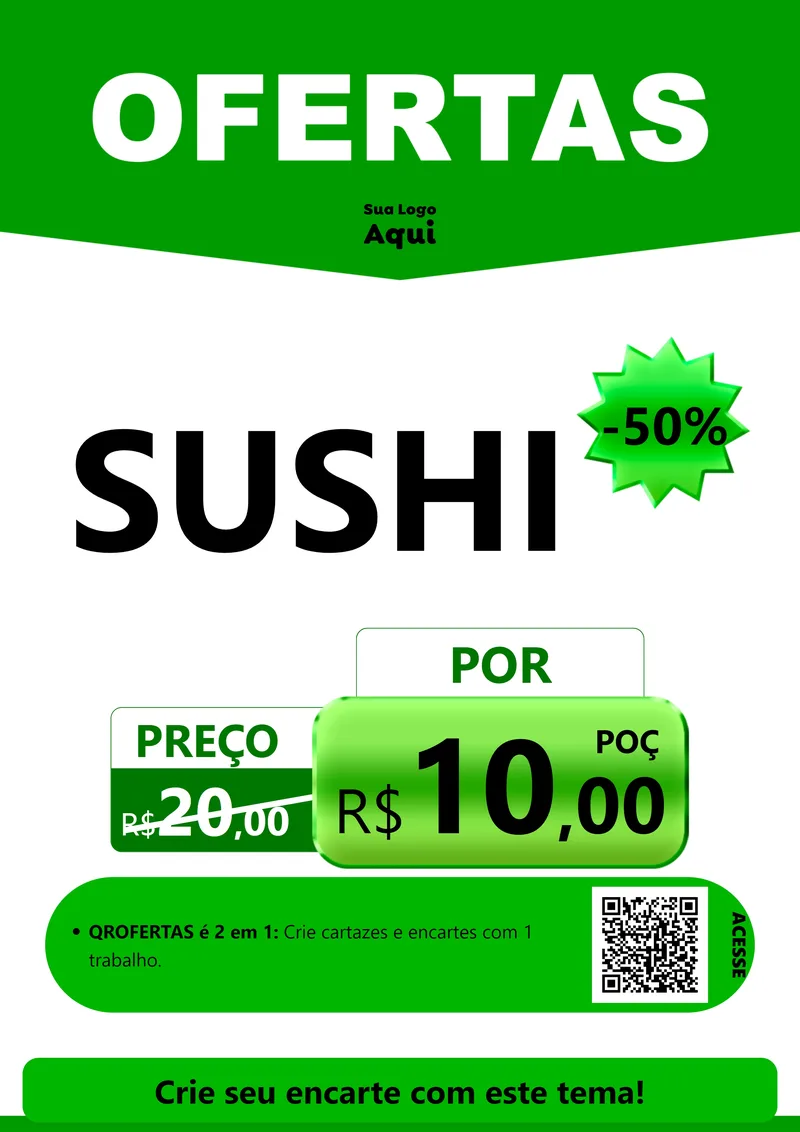 Modelo de Cartaz para Cartaz A4 Vertical com o tema Ofertas Verde Cartaz para Comida japonesa