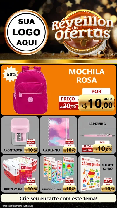 Modelo de Rede Social para Stories com o tema Réveillon de Ofertas para Papelaria