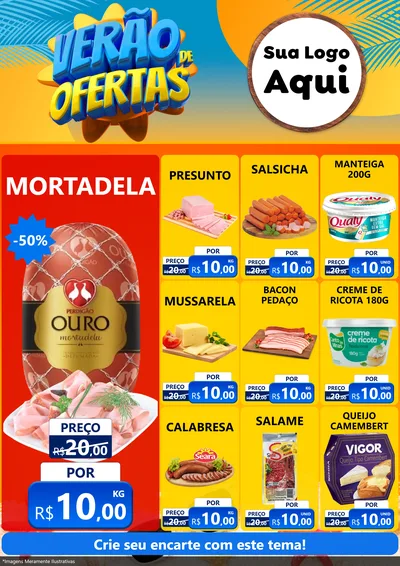 Modelo de Encarte para Encarte A4 Vertical com o tema Verão de Ofertas para Frios e Laticínios