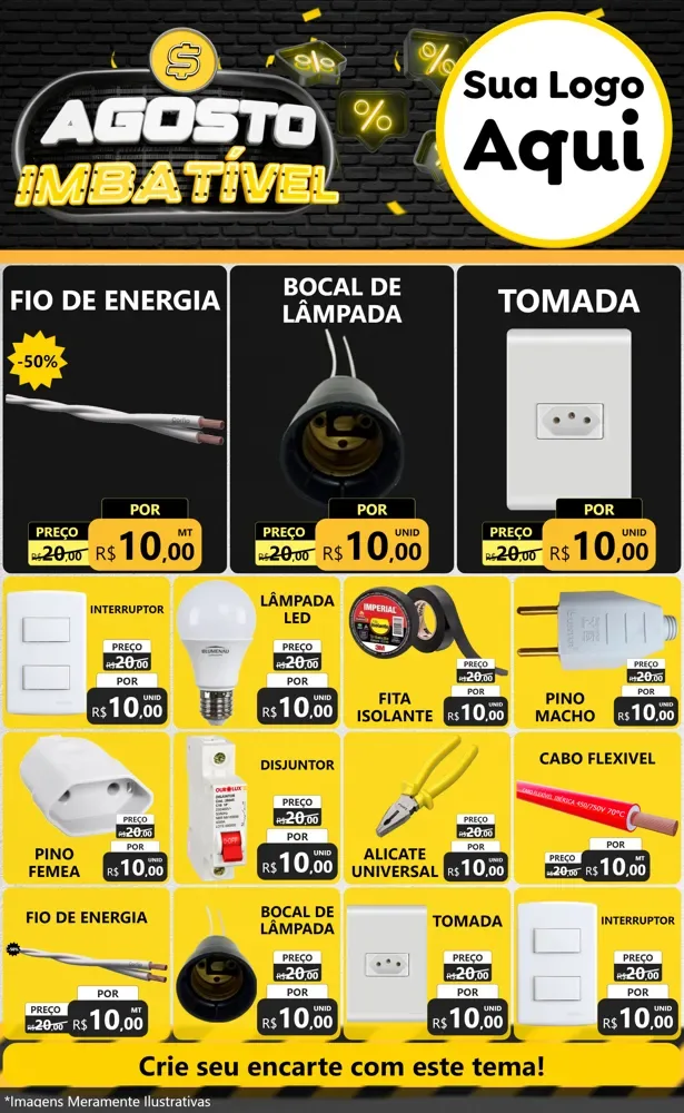 Modelo de Encarte para Encarte Grande com o tema Agosto Imbatível para Materiais Elétricos