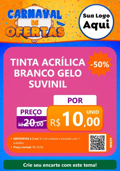 Modelo de Cartaz para Cartaz A4 Vertical com o tema Carnaval de Ofertas para Tintas e Ferramentas