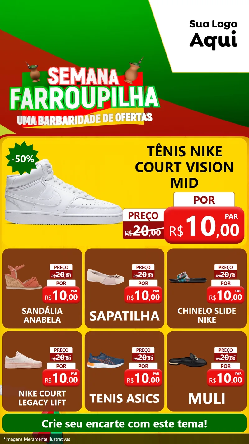 Modelo de Rede Social para Stories com o tema Semana Farroupilha - Uma Barbaridade de Ofertas para Calçados