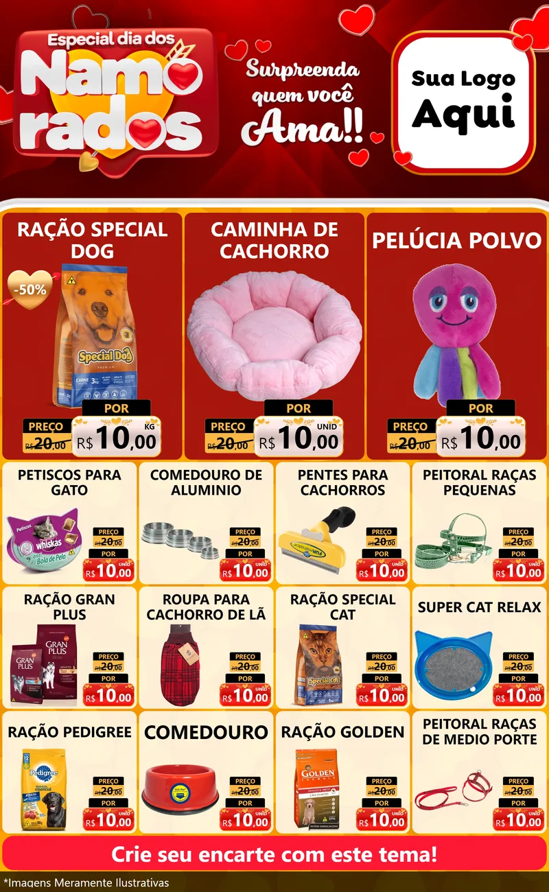 Modelo de Encarte para Encarte Grande com o tema Especial Dia dos Namorados para Pet Shop