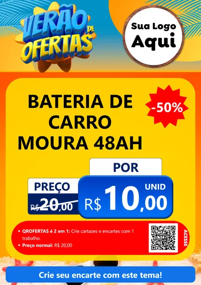 Modelo de Cartaz para Cartaz A4 Vertical com o tema Verão de Ofertas para Baterias Elétricas