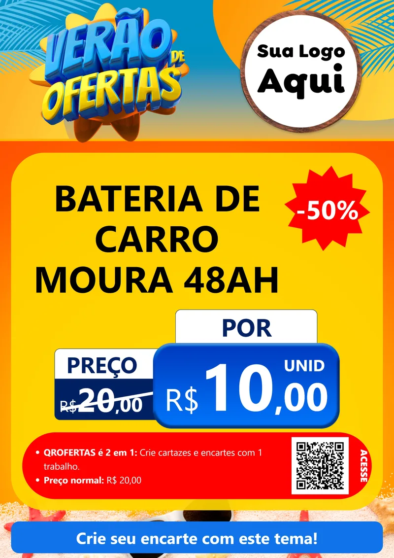 Modelo de Cartaz para Cartaz A4 Vertical com o tema Verão de Ofertas para Baterias Elétricas