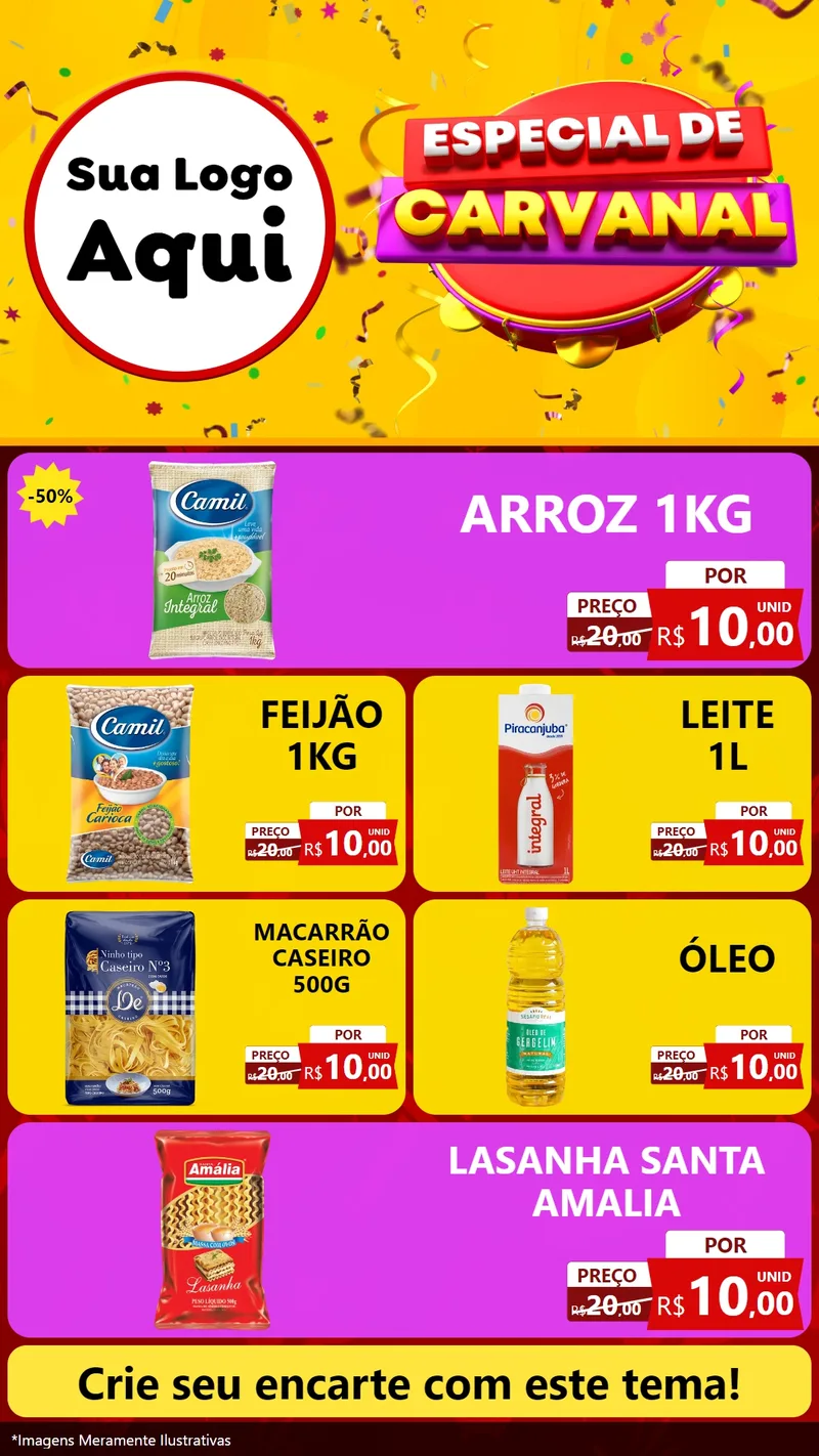 Modelo de TV para TV Vertical com o tema Especial de Carnaval para Supermercado