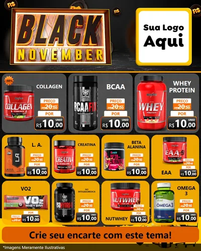 Modelo de Rede Social para Feed Instagram com o tema Black November para Suplementos alimentares