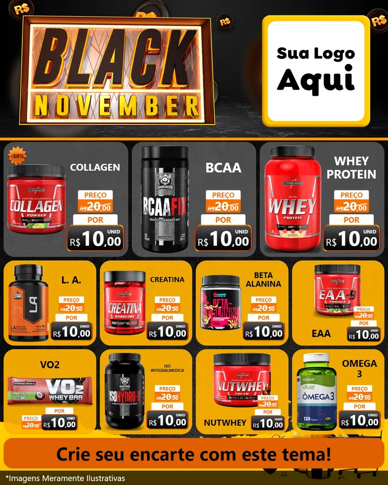 Modelo de Rede Social para Feed Instagram com o tema Black November para Suplementos alimentares