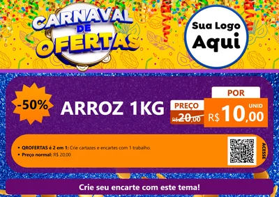 Modelo de Cartaz para Cartaz A4 Horizontal com o tema Carnaval de Ofertas para Supermercado