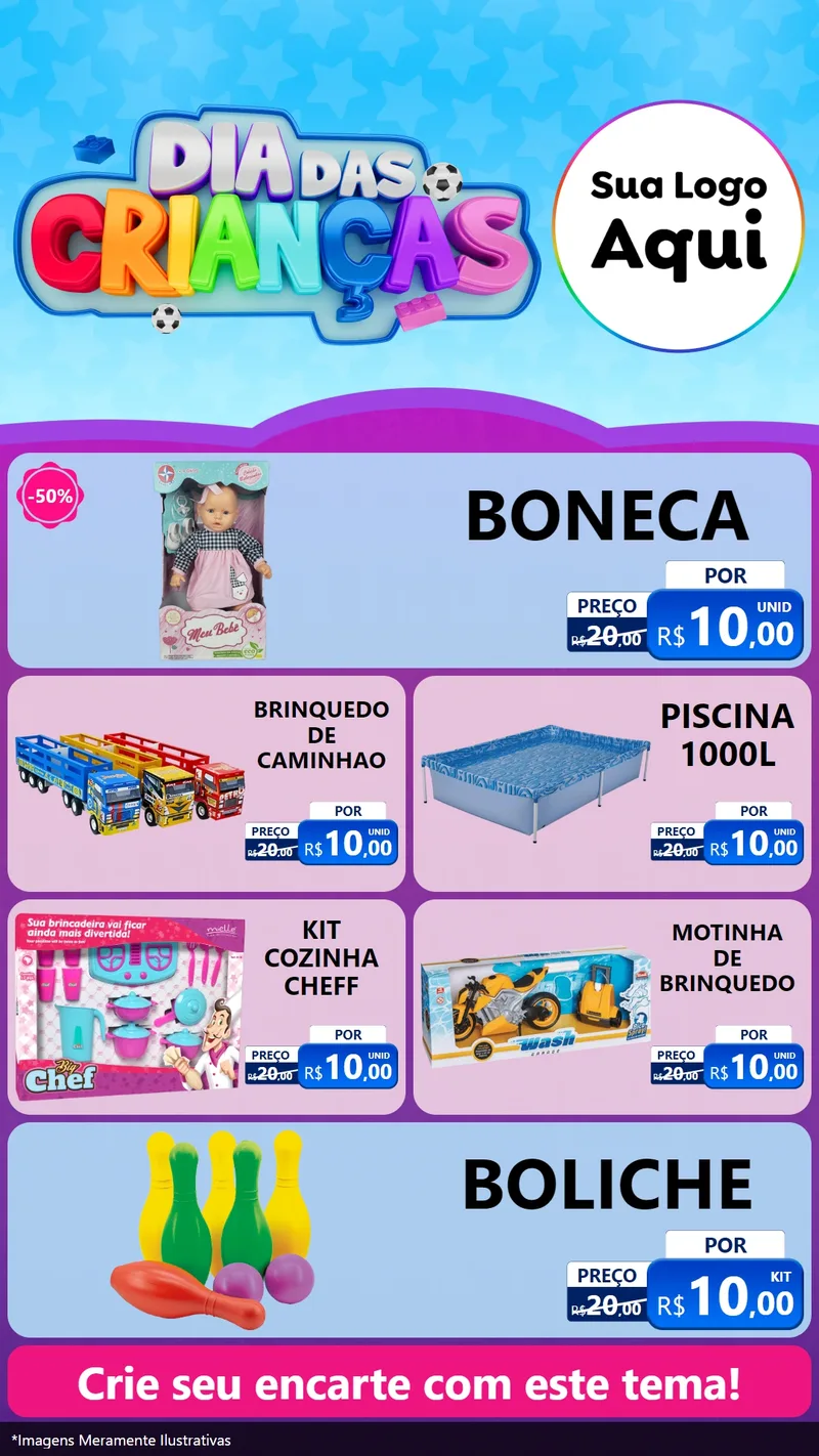 Modelo de TV para TV Vertical com o tema Dia Das Crianças para Brinquedos