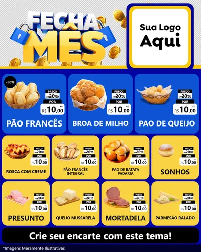 Modelo de Rede Social para Feed Instagram com o tema Fecha Mês para Padaria