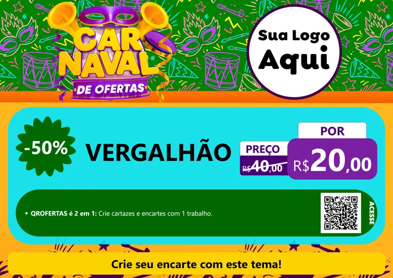 Modelo de Cartaz para Cartaz A4 Horizontal com o tema Carnaval de Ofertas para Ferragens