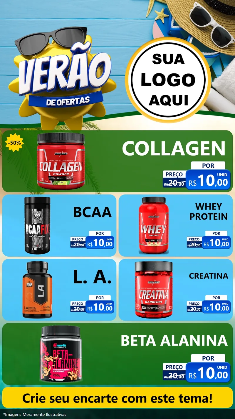 Modelo de TV para TV Vertical com o tema Verão de Ofertas para Suplementos alimentares