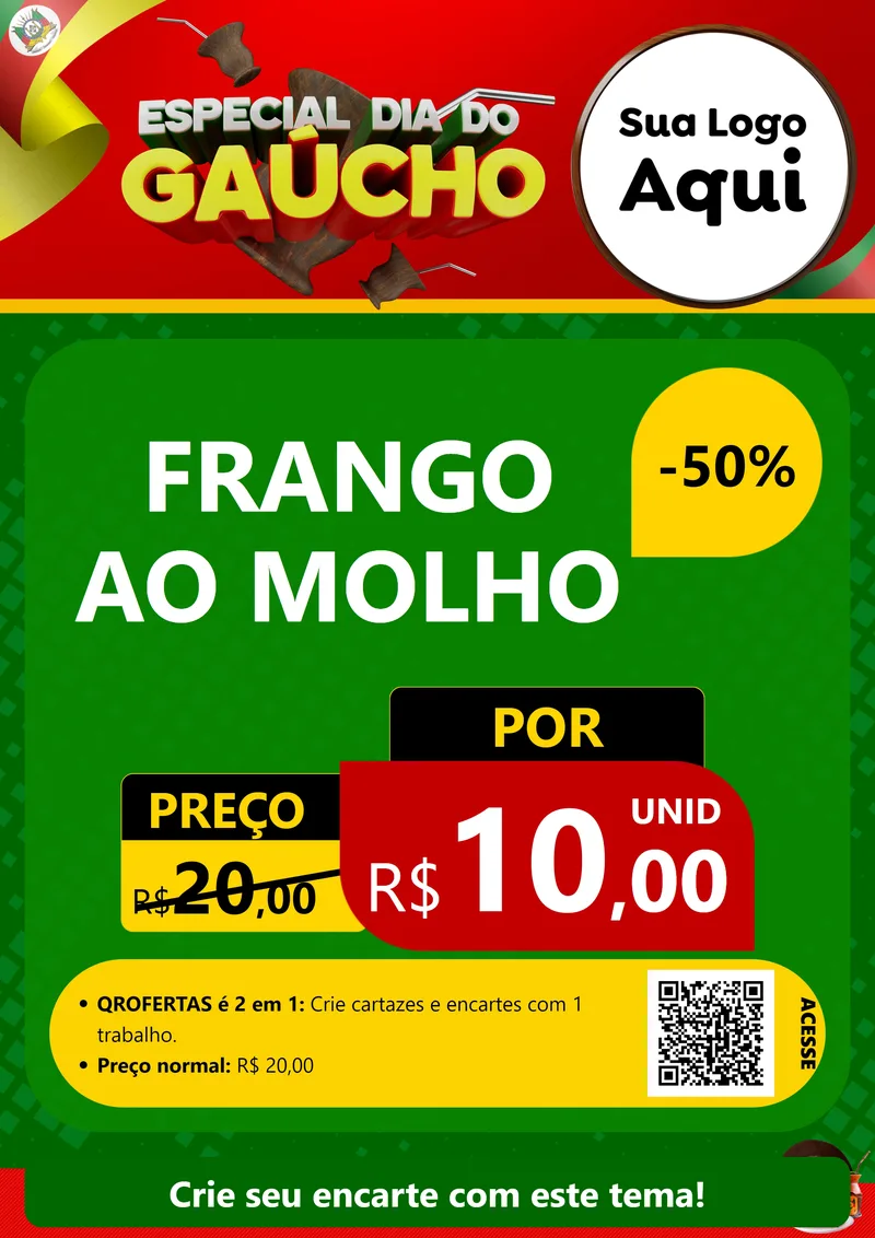 Modelo de Cartaz para Cartaz A4 Vertical com o tema Especial Dia do Gaúcho para Restaurante