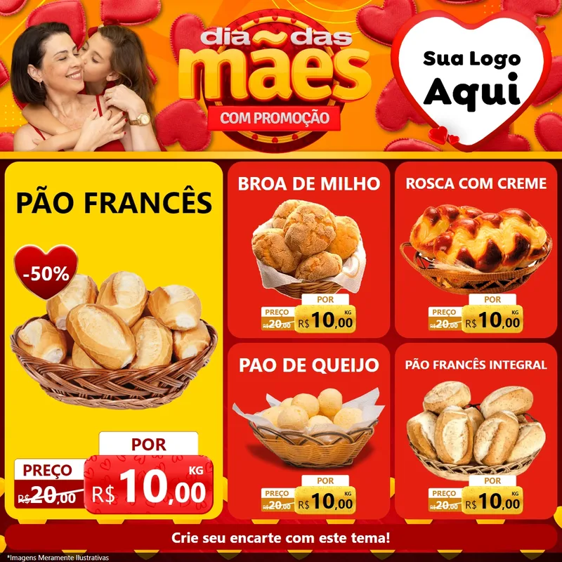 Modelo de Rede Social para Feed Facebook com o tema Dia das Mães com Promoção para Padaria