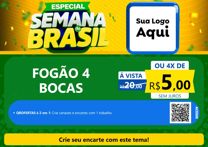 Modelo de Cartaz para Cartaz A4 Horizontal com o tema Especial Semana do Brasil para Móveis e Eletro