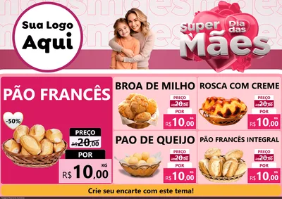 Modelo de Encarte para Encarte A4 Horizontal com o tema Super Dia Das Mães para Padaria