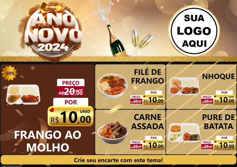 Modelo de Encarte para Encarte A4 Horizontal com o tema Feliz Ano Novo 2027 para Restaurante