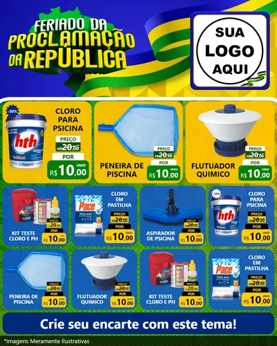 Modelo de Rede Social para Feed Instagram com o tema Feriado da Proclamação da República para Produtos para Piscina