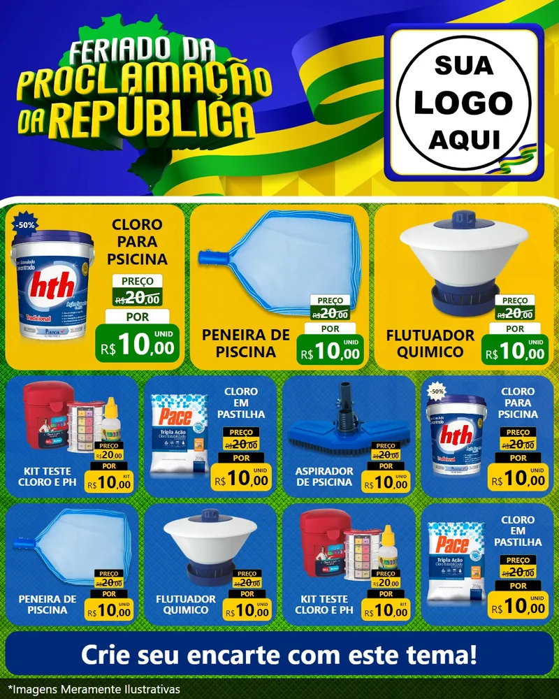 Modelo de Rede Social para Feed Instagram com o tema Feriado da Proclamação da República para Produtos para Piscina