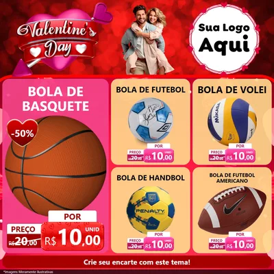 Modelo de Rede Social para Feed Facebook com o tema Valentine's Day para Artigos Esportivos