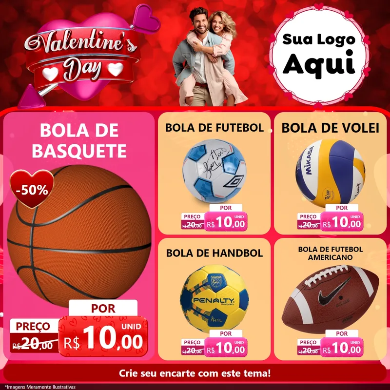 Modelo de Rede Social para Feed Facebook com o tema Valentine's Day para Artigos Esportivos