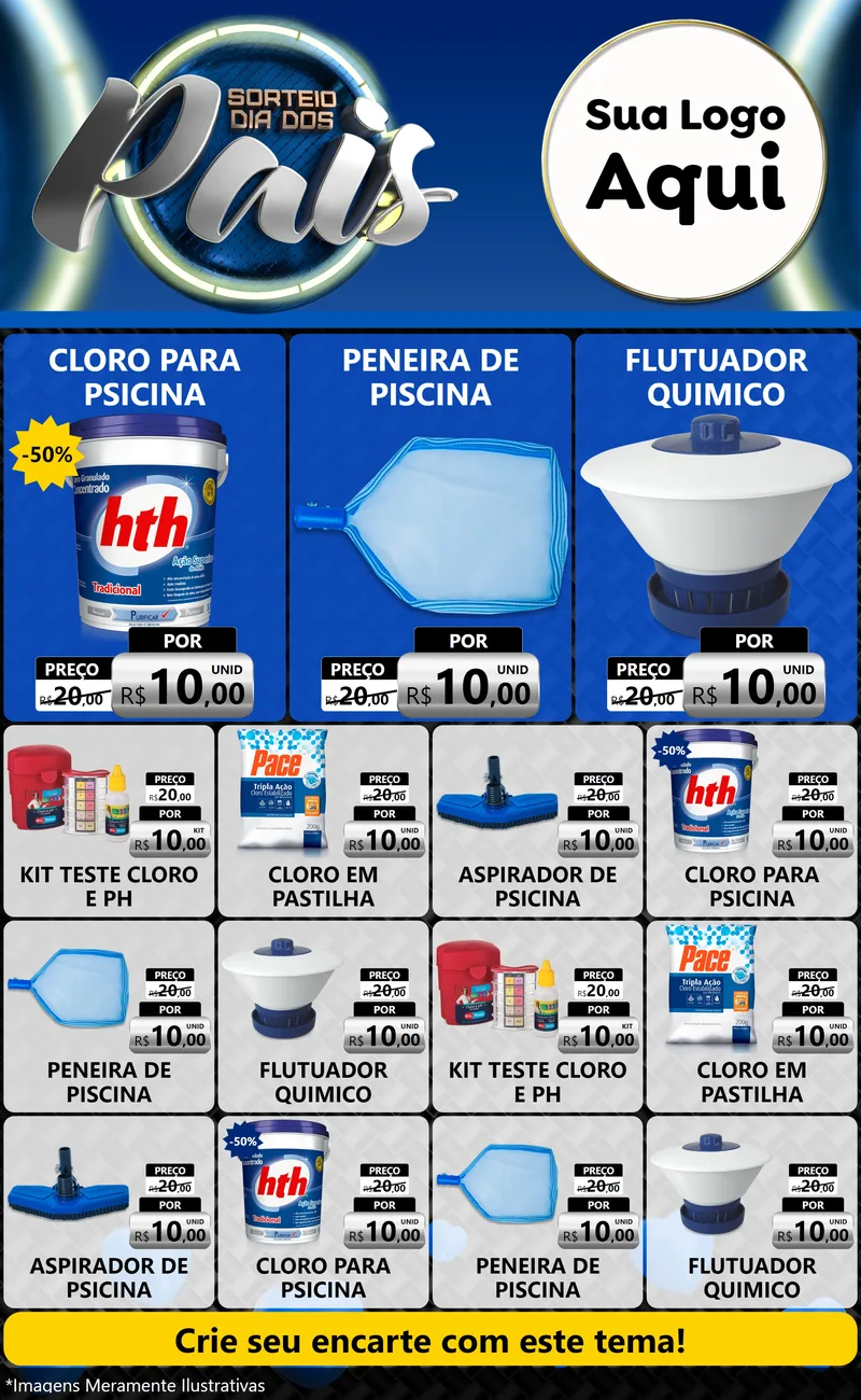 Modelo de Encarte para Encarte Grande com o tema Sorteio Dia Dos Pais para Produtos para Piscina