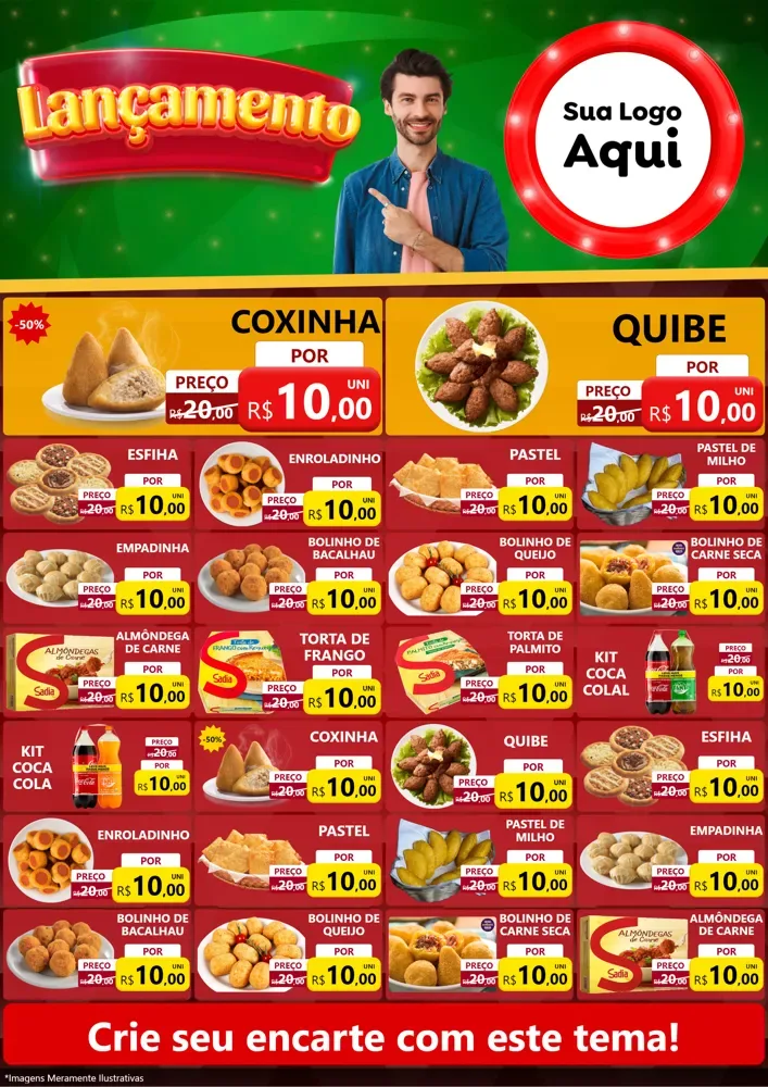 Modelo de Encarte para Encarte A4 Vertical com o tema Lançamento para Salgadaria
