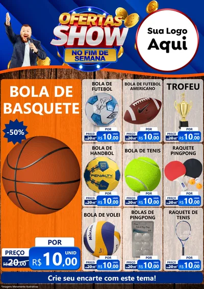 Modelo de Encarte para Encarte A4 Vertical com o tema Ofertas Show No Fim De Semana para Artigos Esportivos