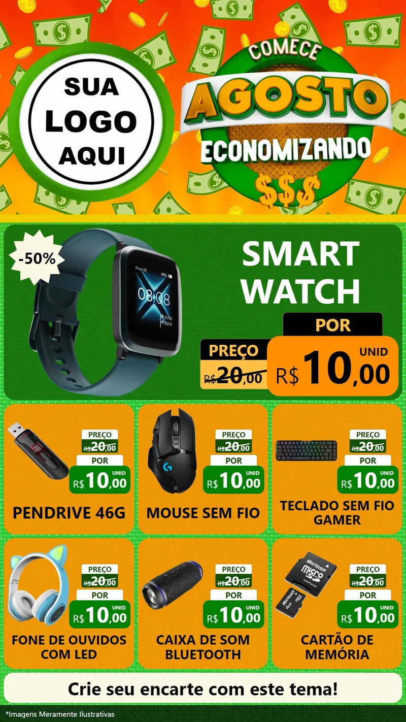 Modelo de Rede Social para Stories com o tema Comece Agosto Economizando para Informática