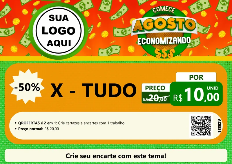 Modelo de Cartaz para Cartaz A4 Horizontal com o tema Comece Agosto Economizando para Hamburgueria