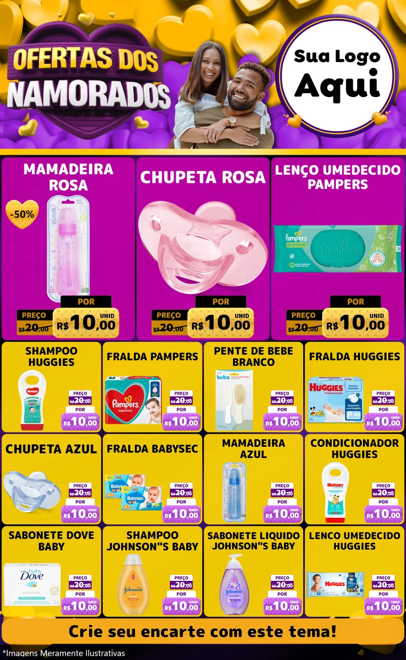 Modelo de Encarte para Encarte Grande com o tema Oferta Dos Namorados para Bebês