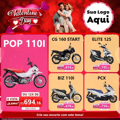 Modelo de Rede Social para Feed Facebook com o tema Valentine's Day para Concessionaria de Motos