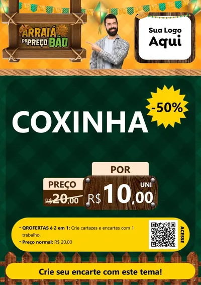 Modelo de Cartaz para Cartaz A4 Vertical com o tema Arraiá do preço bão para Salgadaria