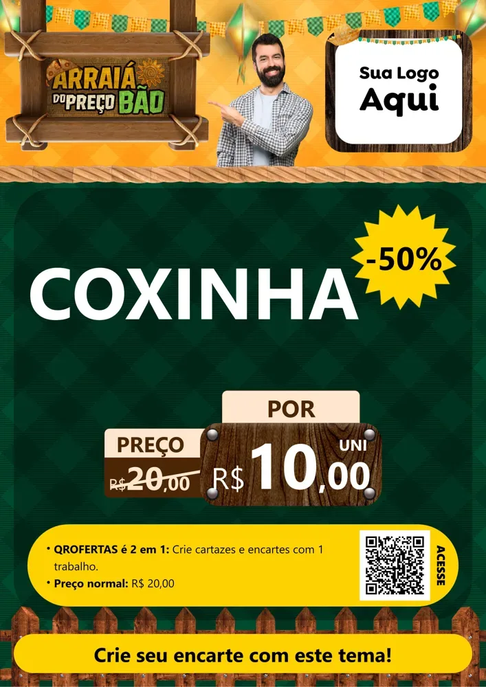 Modelo de Cartaz para Cartaz A4 Vertical com o tema Arraiá do preço bão para Salgadaria