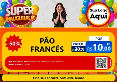 Modelo de Cartaz para Cartaz A4 Horizontal com o tema Super Inauguração para Padaria