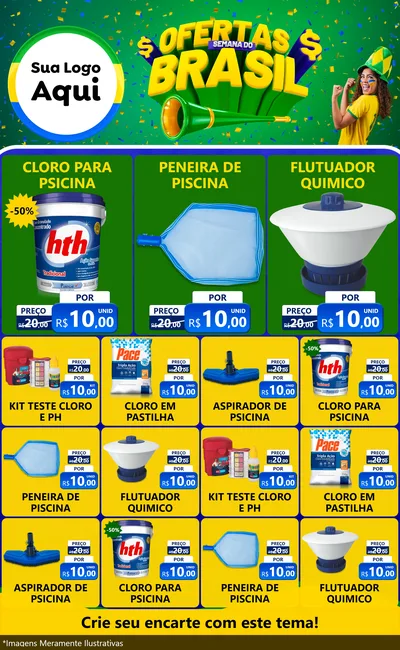 Modelo de Encarte para Encarte Grande com o tema Ofertas Semana do Brasil para Produtos para Piscina