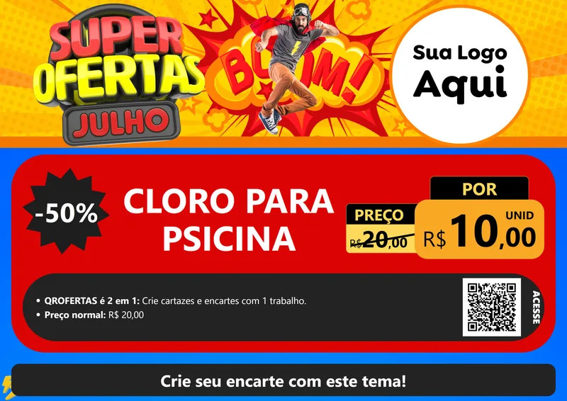 Modelo de Cartaz para Cartaz A4 Horizontal com o tema Super Ofertas Julho para Produtos para Piscina