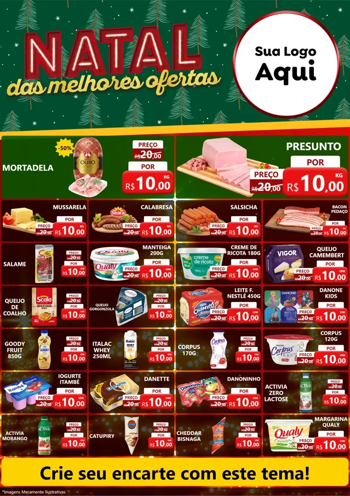 Modelo de Encarte para Encarte A4 Vertical com o tema Natal das Melhores Ofertas para Frios e Laticínios