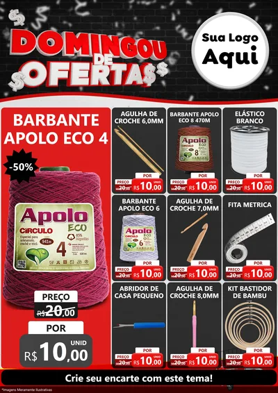 Modelo de Encarte para Encarte A4 Vertical com o tema Domingou de Ofertas para Armarinho e Aviamentos