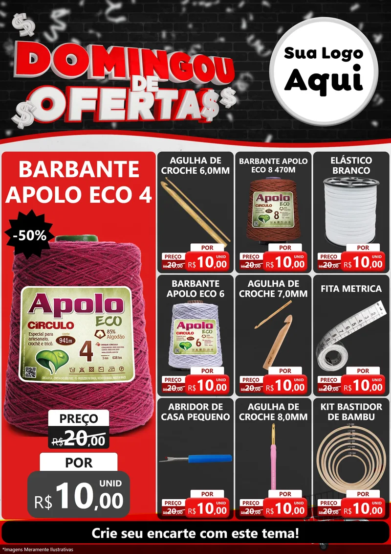 Modelo de Encarte para Encarte A4 Vertical com o tema Domingou de Ofertas para Armarinho e Aviamentos