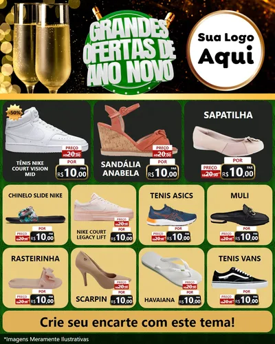 Modelo de Rede Social para Feed Instagram com o tema Grandes Ofertas de Ano Novo para Calçados