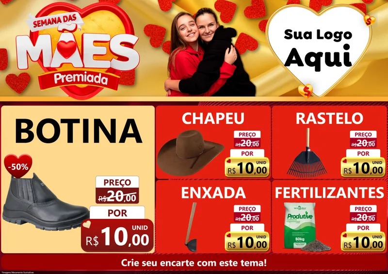 Modelo de Encarte para Encarte A4 Horizontal com o tema Semana das Mães Premiada para Agropecuária